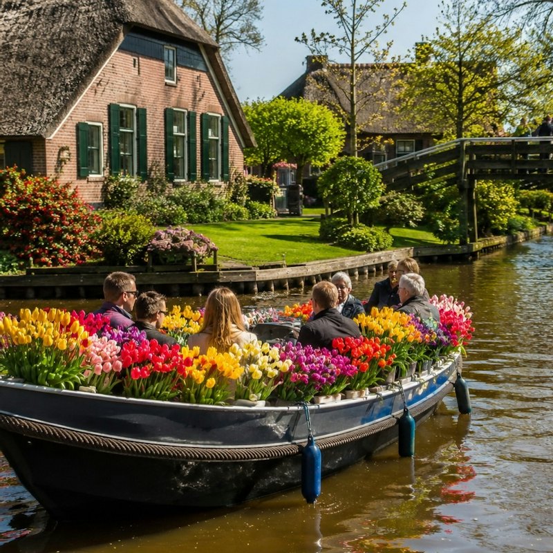 Giethoorn & Keukenhof: Day Trip from Amsterdam + Boat Cruise